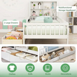 Single Size Bed Frame W/2 Storage Drawers & Bookcase Headboard - thumbnail 6