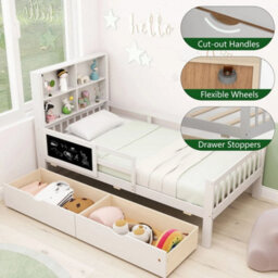 Single Size Bed Frame W/2 Storage Drawers & Bookcase Headboard - thumbnail 5