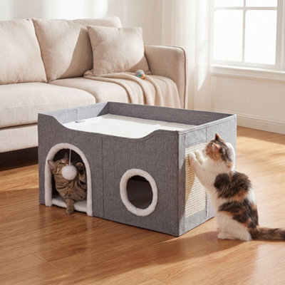Skylos Cat House 2-Layer Soft Cave Cube Fluffy Ball Grey Scratching Board - image 1