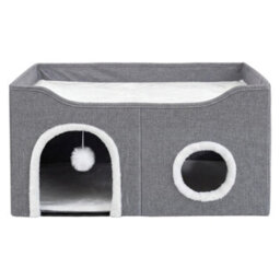Skylos Cat House 2-Layer Soft Cave Cube Fluffy Ball Grey Scratching Board - thumbnail 3