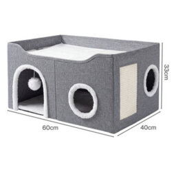 Skylos Cat House 2-Layer Soft Cave Cube Fluffy Ball Grey Scratching Board - thumbnail 4