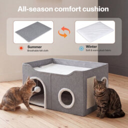 Skylos Cat House 2-Layer Soft Cave Cube Fluffy Ball Grey Scratching Board - thumbnail 7