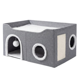 Skylos Cat House 2-Layer Soft Cave Cube Fluffy Ball Grey Scratching Board - thumbnail 2