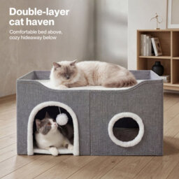 Skylos Cat House 2-Layer Soft Cave Cube Fluffy Ball Grey Scratching Board - thumbnail 5