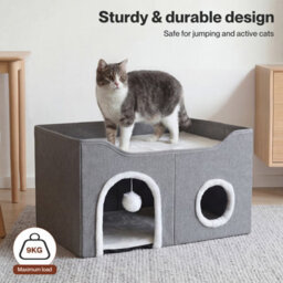 Skylos Cat House 2-Layer Soft Cave Cube Fluffy Ball Grey Scratching Board - thumbnail 8