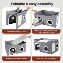 Skylos Cat House 2-Layer Soft Cave Cube Fluffy Ball Grey Scratching Board - thumbnail 9