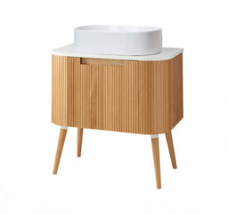 Homestylestore 800mm Oak Floorstanding Fluted Bathroom Vanity Unit And Oval Basin - thumbnail 1