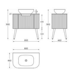 Homestylestore 800mm Oak Floorstanding Fluted Bathroom Vanity Unit And Oval Basin - thumbnail 3