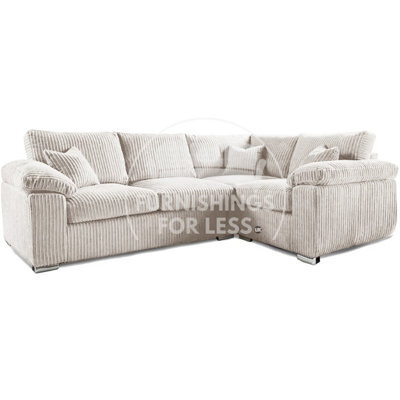 Furnishings For Less UK Delta Large Cream 4 Seater Corner Sofa Right Hand Facing Jumbo Cord L Shape