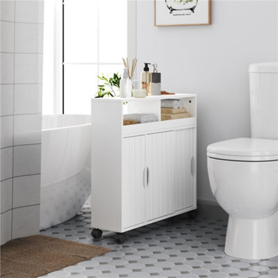 Yaheetech White Slim Bathroom Storage Cabinet W/ Adjustable Shelf And Wheels - image 1
