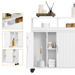 Yaheetech White Slim Bathroom Storage Cabinet W/ Adjustable Shelf And Wheels - thumbnail 4