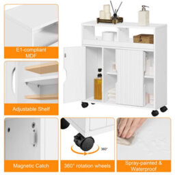Yaheetech White Slim Bathroom Storage Cabinet W/ Adjustable Shelf And Wheels - thumbnail 6