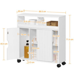 Yaheetech White Slim Bathroom Storage Cabinet W/ Adjustable Shelf And Wheels - thumbnail 3