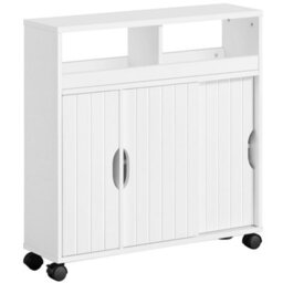 Yaheetech White Slim Bathroom Storage Cabinet W/ Adjustable Shelf And Wheels - thumbnail 2