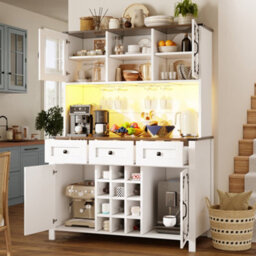 Abrihome Tall Kitchen Cabinet With 4 Doors & 3 Drawers, Usb Ports & Power Outlets, Side Cabinet For Kitchen, 120 X 40 X 170 Cm, White - thumbnail 1