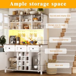 Abrihome Tall Kitchen Cabinet With 4 Doors & 3 Drawers, Usb Ports & Power Outlets, Side Cabinet For Kitchen, 120 X 40 X 170 Cm, White - thumbnail 4