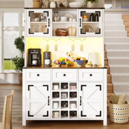 Abrihome Tall Kitchen Cabinet With 4 Doors & 3 Drawers, Usb Ports & Power Outlets, Side Cabinet For Kitchen, 120 X 40 X 170 Cm, White - thumbnail 2