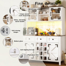 Abrihome Tall Kitchen Cabinet With 4 Doors & 3 Drawers, Usb Ports & Power Outlets, Side Cabinet For Kitchen, 120 X 40 X 170 Cm, White - thumbnail 3