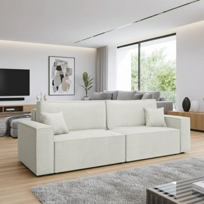 Karl Modern Corner Sofa Bed Cream Upholstery With Pull Out Sleeping Function And Built In Storage - image 1