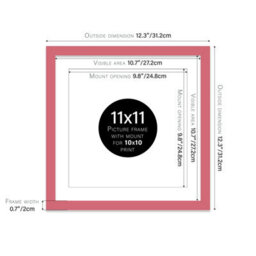 "11X11"" Pink Picture Frame - 11X11"" Square Frame With 10X10"" Mount For 11X11""/10X10"" Pictures Art Deco Style Wall Art, 1 Pack" - thumbnail 2