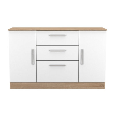 Trent 2 Door 3 Drawer Sideboard In White Matt & Black Matt (Ready Assembled) - image 1