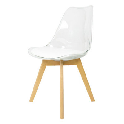 Fusion Living Soho Clear And White Plastic Dining Chair With Squared Light Wood Legs - image 1