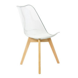 Fusion Living Soho Clear And White Plastic Dining Chair With Squared Light Wood Legs - thumbnail 5