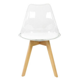 Fusion Living Soho Clear And White Plastic Dining Chair With Squared Light Wood Legs - thumbnail 7