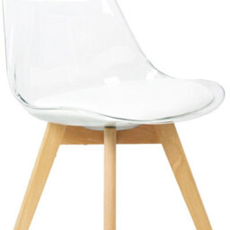 Fusion Living Soho Clear And White Plastic Dining Chair With Squared Light Wood Legs - thumbnail 3