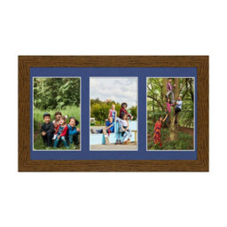 AK Frames 40X20Cm Dark Oak Modern Multi Photo Frame With Blue Mount - Holds 3 Apertures (3X) 6X4 Photos