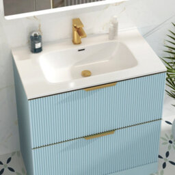 Royal Bathrooms Evora 800mm Powder Blue Fluted Floor Standing Bathroom Vanity Unit 2 Drawer Cabinet With Ceramic Basin & Brushed Brass Handles - thumbnail 6
