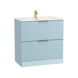 Royal Bathrooms Evora 800mm Powder Blue Fluted Floor Standing Bathroom Vanity Unit 2 Drawer Cabinet With Ceramic Basin & Brushed Brass Handles - thumbnail 7