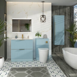 Royal Bathrooms Evora 800mm Powder Blue Fluted Floor Standing Bathroom Vanity Unit 2 Drawer Cabinet With Ceramic Basin & Brushed Brass Handles - thumbnail 4