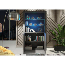 Display Cabinet Spectrum 170Cm - Dark Grey With Gloss Doors And Led Lights - thumbnail 6