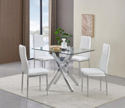 Furnizone UK Rexel 4-Seater 120Cm Rectangular Clear Glass Dining Table And 4 Monza White Chairs Faux Leather Chairs - thumbnail 1