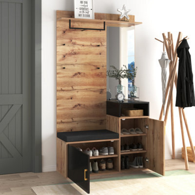 Btm Wardrobe Set With Shoe Cabinet Mirror Coat Hooks Wall Rack Upper Shelf And Bench Seat For Hallway Use - image 1