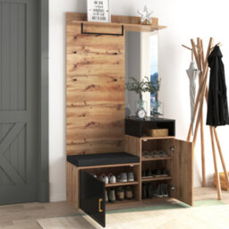 Btm Wardrobe Set With Shoe Cabinet Mirror Coat Hooks Wall Rack Upper Shelf And Bench Seat For Hallway Use - thumbnail 1