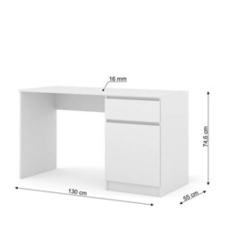 Arte Maja 130Cm Desk - White, Bright Home Office Desk With Door And Drawer - thumbnail 4