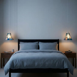 Happy Homewares Art Denergy Savingtiffany Pendant Lighting Shade With Pale And Navy Blue Panels - thumbnail 8