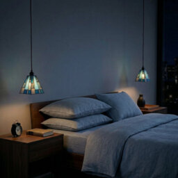 Happy Homewares Art Denergy Savingtiffany Pendant Lighting Shade With Pale And Navy Blue Panels - thumbnail 6