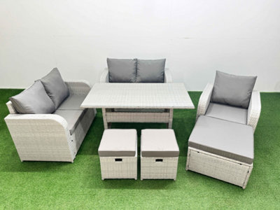 Fimous High Back Poly Rattan Garden Furniture Set Reclining Chair Loveseat Sofa Indoor Outdoor Set 3 Stools Light Grey - image 1