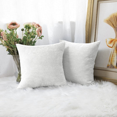 Ameha White Stripe Velvet Cushion Cover 18X18 Inch Set Of 2, Soft Breathable Hypoallergenic Zip Closure - image 1