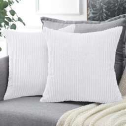 Ameha White Stripe Velvet Cushion Cover 18X18 Inch Set Of 2, Soft Breathable Hypoallergenic Zip Closure - thumbnail 4