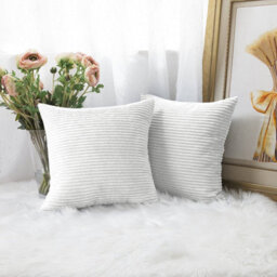 Ameha White Stripe Velvet Cushion Cover 18X18 Inch Set Of 2, Soft Breathable Hypoallergenic Zip Closure