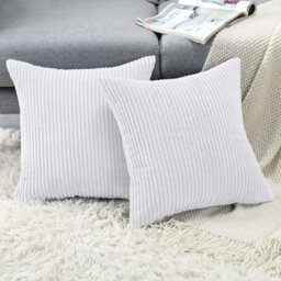Ameha White Stripe Velvet Cushion Cover 18X18 Inch Set Of 2, Soft Breathable Hypoallergenic Zip Closure - thumbnail 7