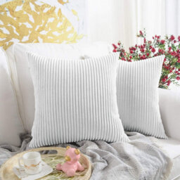 Ameha White Stripe Velvet Cushion Cover 18X18 Inch Set Of 2, Soft Breathable Hypoallergenic Zip Closure - thumbnail 3
