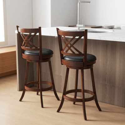 "Costway Set Of 2 Bar Stools Counter Height Chair Pub 360 Swiveling Upholstered Seat 29""" - image 1