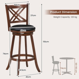 "Costway Set Of 2 Bar Stools Counter Height Chair Pub 360 Swiveling Upholstered Seat 29""" - thumbnail 3
