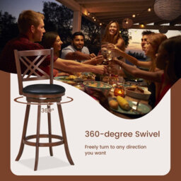 "Costway Set Of 2 Bar Stools Counter Height Chair Pub 360 Swiveling Upholstered Seat 29""" - thumbnail 4
