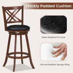 "Costway Set Of 2 Bar Stools Counter Height Chair Pub 360 Swiveling Upholstered Seat 29""" - thumbnail 6
